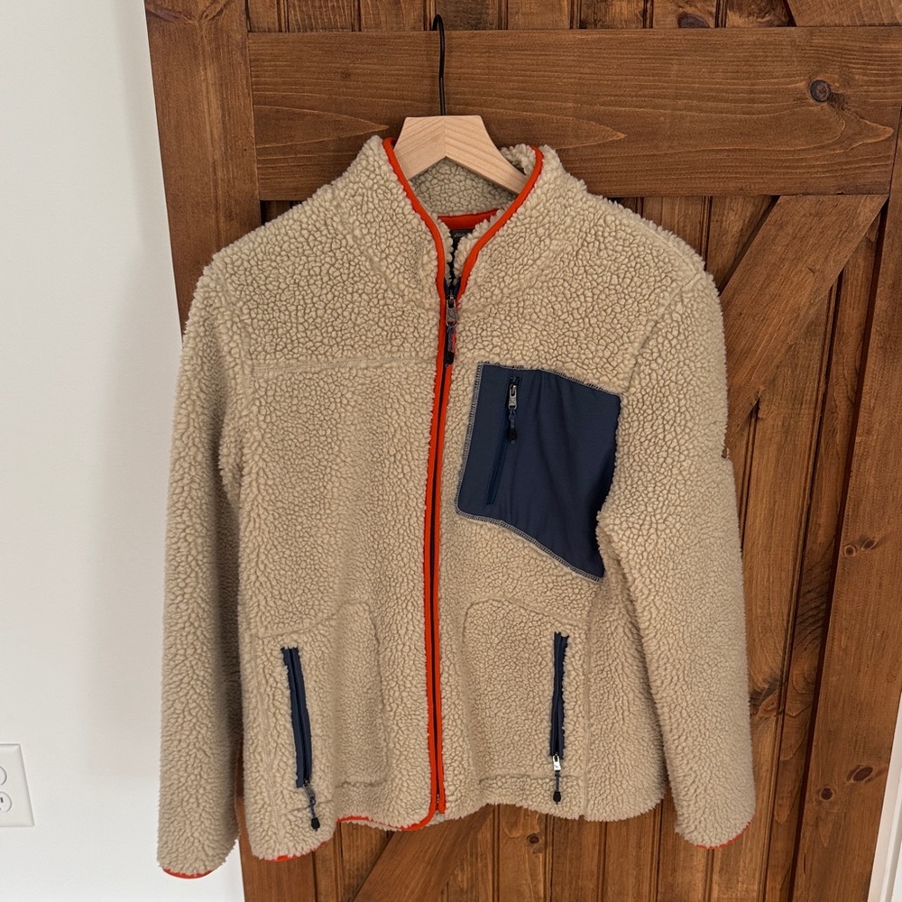 Eddie Bauer Tan Sherpa Fleece Jacket with Orange Trim